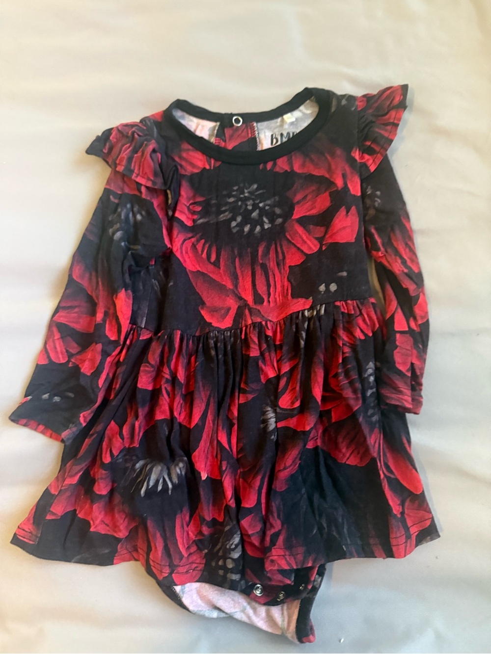 BMBC Black & Red Floral Long-Sleeve Dress Bodysuit